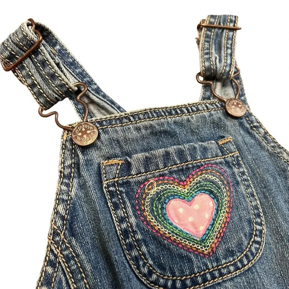 OshKosh Ruffled Heart Embroidered Shortall Overall‎ Bob Vestbak 2T - Picture 4 of 8